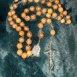 Vintage Wooden Bead Rosary Necklace